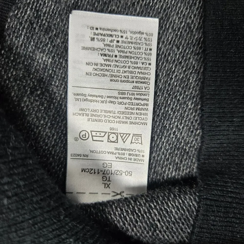 Banana Republic Men XL Dark Gray Pima Cotton Cashmere Blend Sweater Pullover EUC